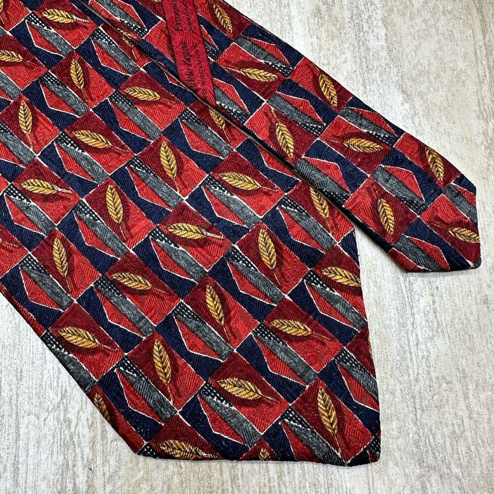 Ermenegildo Zegna Neck tie Floral Wheat Leaf Silk Made Italy Burgundy Blue‎